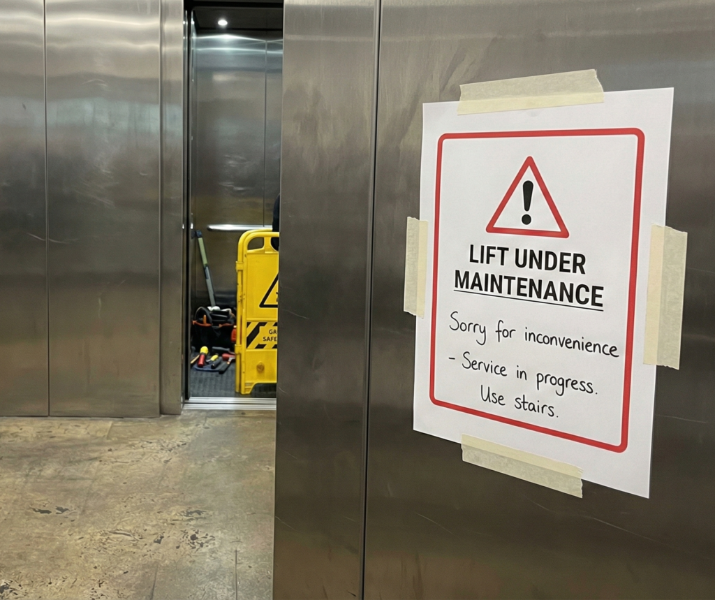 elevator under maintenance signage